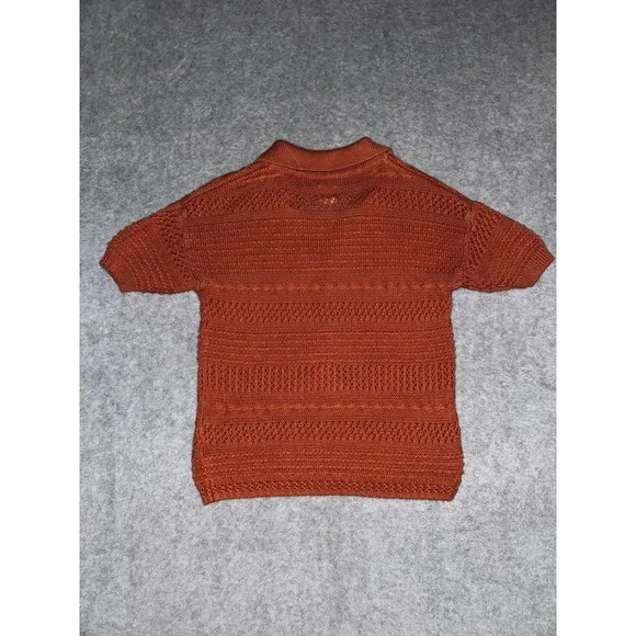Joie Short Sleeve Open Knit Polo XS Rust Orange Earthy Pointelle Sweater - Picture 4 of 10